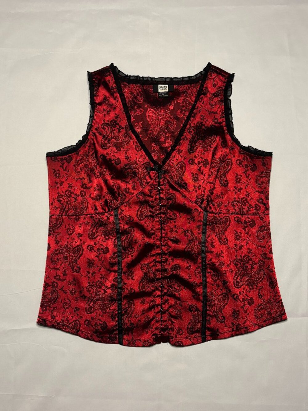 Studio 1940 Red and Black Corset Blouse Size X Large